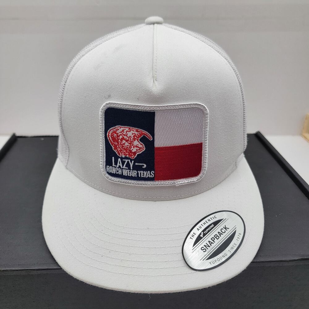 Lazy Ranch Wear Texas Hat Cap Snap Back White Mesh Trucker Patch Mens Yupoong